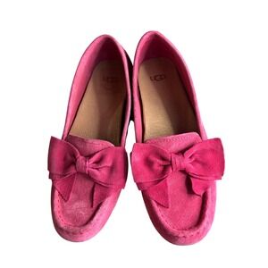 UGG Women Pink Suede Bow Loafers Driving Moccasins 1010098 Size 6